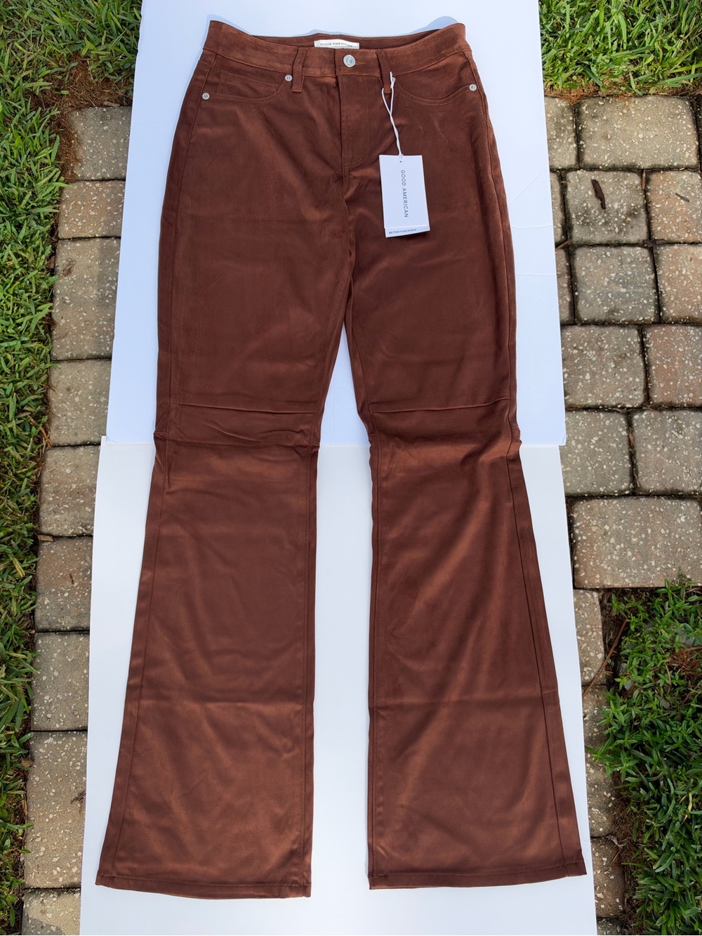 NWT🌷Good American Brown “Better Than Suede” Boot Cut Pants